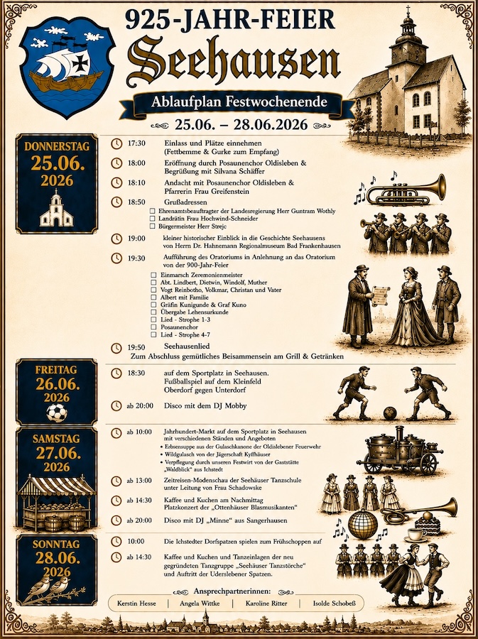 👑 Festprogramm: 925-Jahr-Feier Seehausen